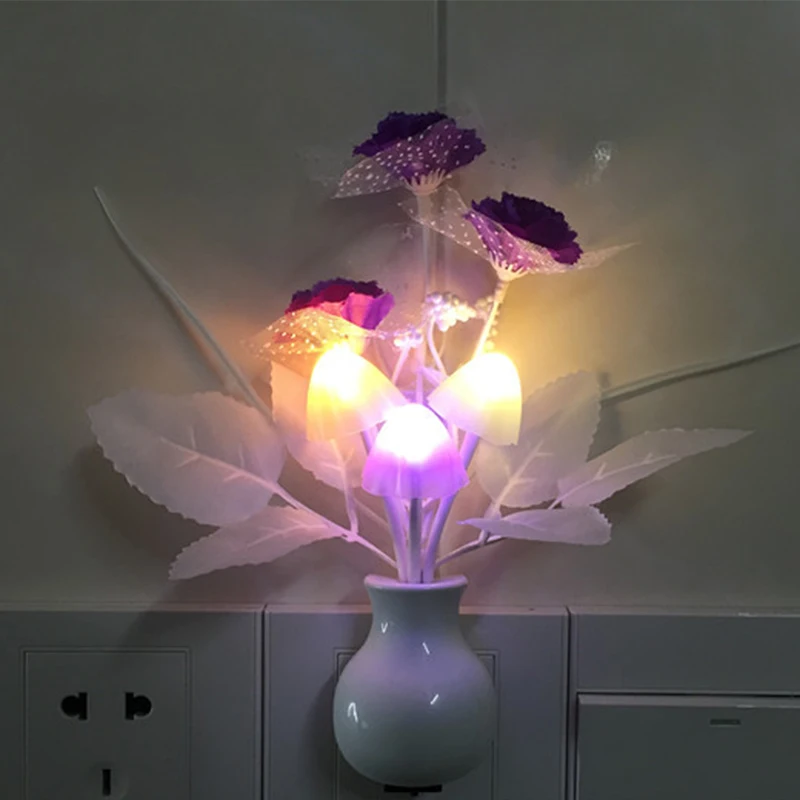 

US Romantic LED Night Light Sensor Plug-in Wall Lamp Home Illumination Mushroom Fungus colorful Light For Kids Baby