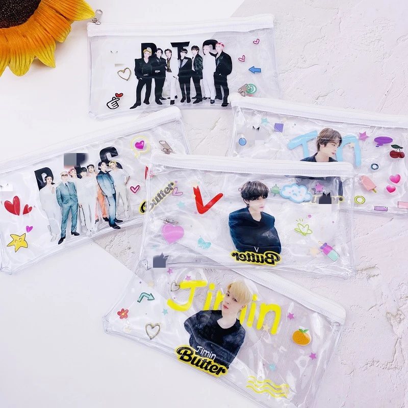 

Kpop Idol Bangtan Boys коробка для ручек масляная прозрачная сумка для карандашей большая сумка для девочек ПУ школьные канцелярские принадлежности ...