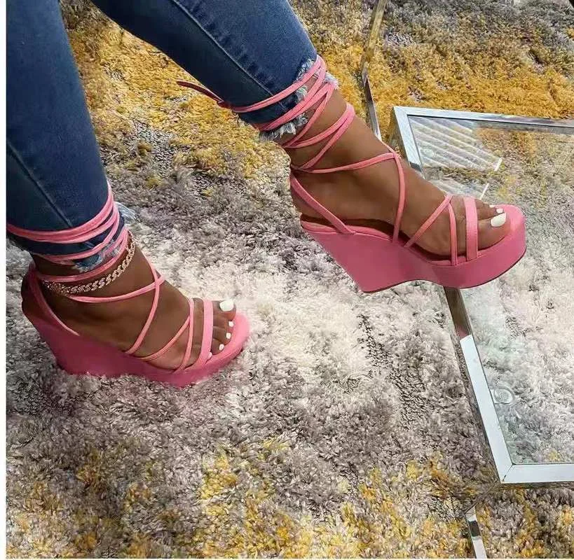 

2021 New Summer Sandals Comfortable and Versatile Open-toe High-heeled Sandal Casual Outdoor Solid Color Plus Size Shoes Sandals
