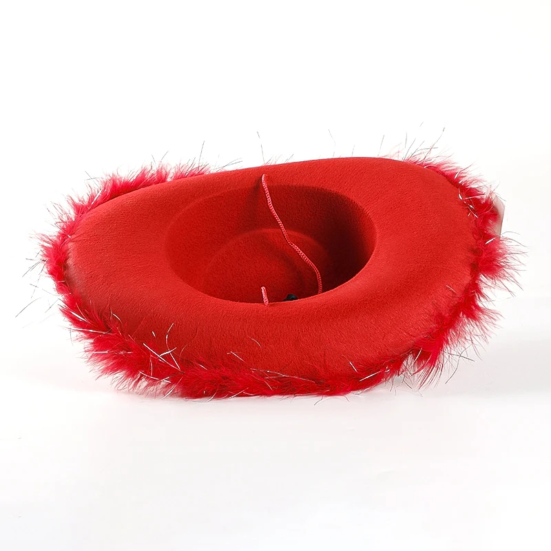 

New Red Fur Tiara Cowboy Hat for Women Girls Western Style Cowgirl Cowboy Cap with Colorful Rhinesones Holiday Costume Party Hat