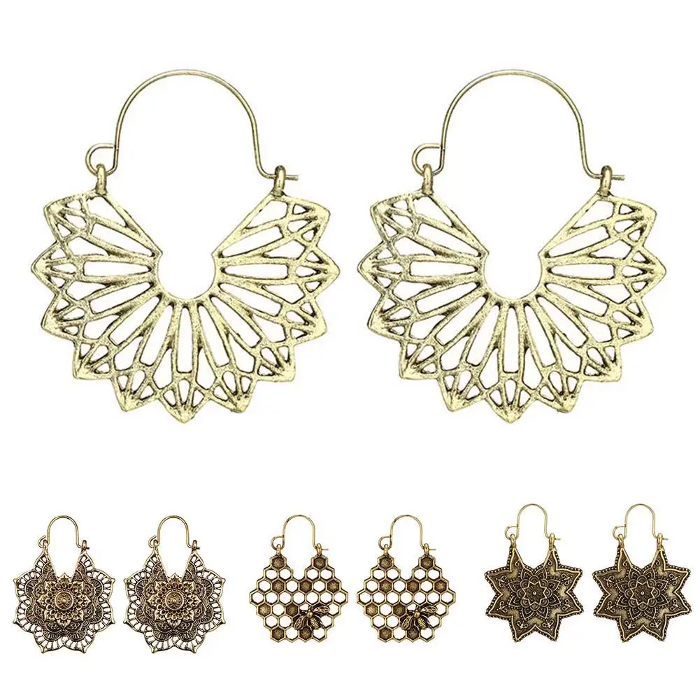 Богемные женские Висячие серьги полые цветочные соты филигранные обручи сережки