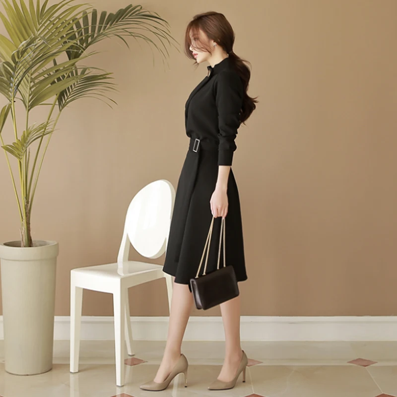 Элегантный воротник стойка сексуальные рабочие платья женские форменные пояса