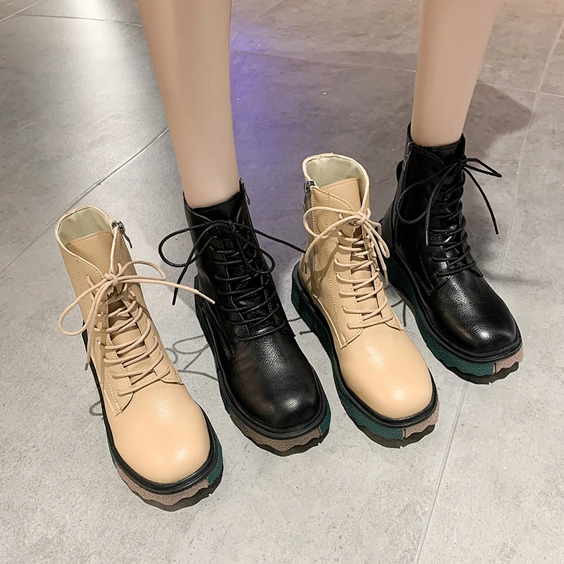 2021 New short Boots Women Plus Cashmere Warm All-match Autumn and Winter High-top Fashion Mid-tube Boots Basic Sleek Women's