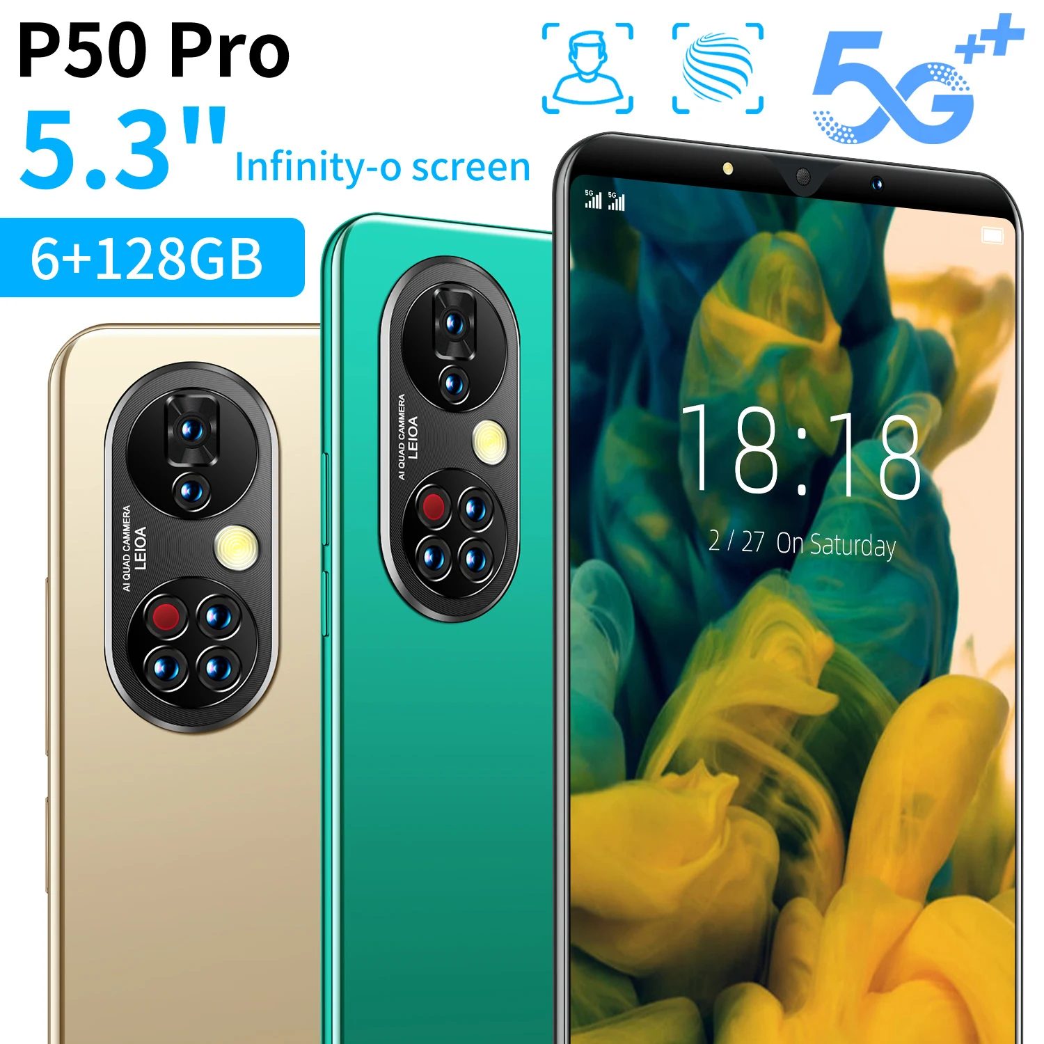 

Cheap Smartphone 2021 New 5.3 Inch 6+128GB Face Fingerprint Unlock Dual SIM 4950mAh Deca Core MTK6367 Mini Mobile Phone Celular