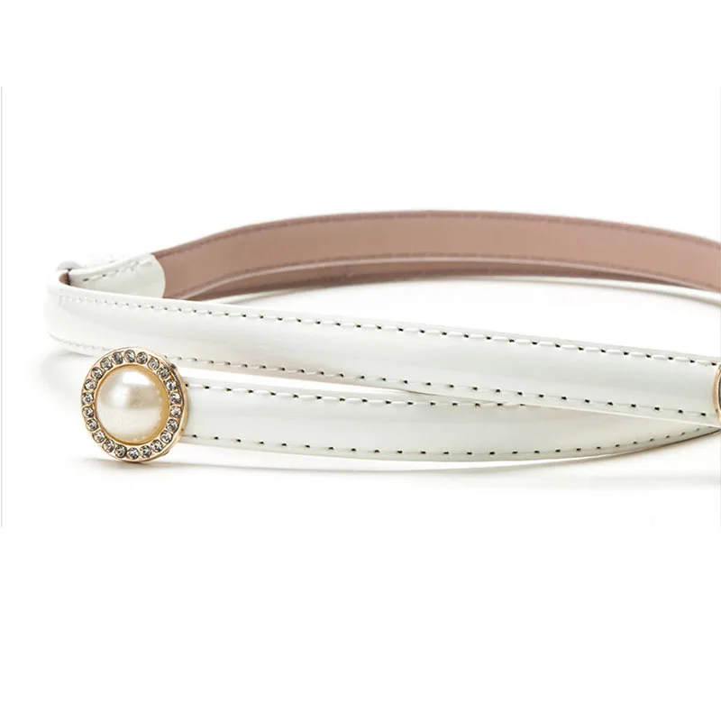 Ремень женский кожаный с двойной жемчужной пряжкой | Аксессуары для одежды