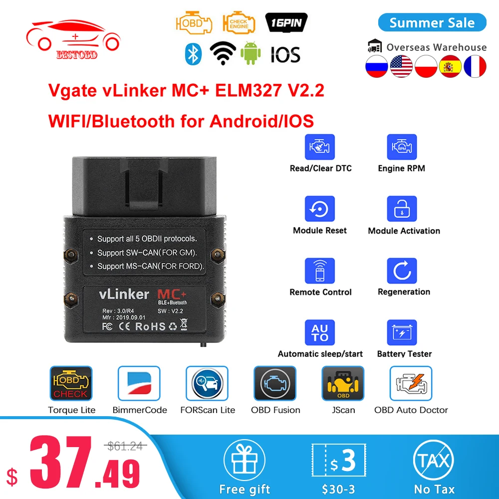 Vgate vLinker MC + ELM327 Bluetooth 4 0 WI FI автомобиля диагностических кодов OBD2 сканер OBD 2 Авто