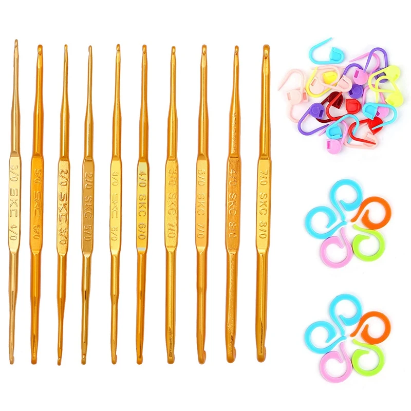 

Double End Crochet Hook,Golden Aluminum Crochet Needles,Knitting Crochet Markers Ring,Knitting Stitch Markers for Craft