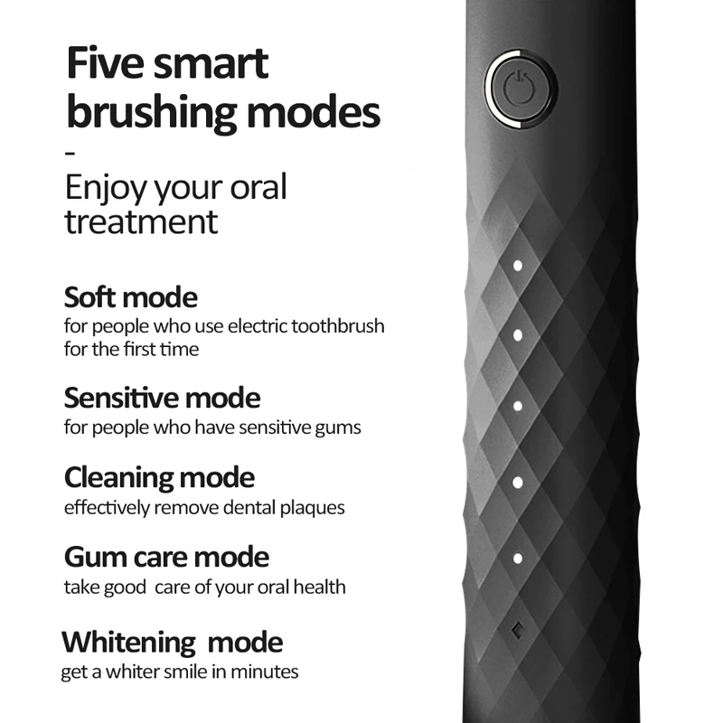 

Royal Black Business Electric Toothbrush ARESH L1 Rechargeable Sonic Toothbrush 5 Mode Adult IPX7 Ultrasonic Soft Brush Head
