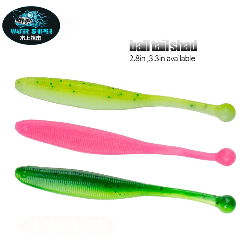 

Water Sniper Bass Fishing Lure 2.8in 3.3in Silicone Shad Worm Baits With Ball Tail Jigging Fishy Smell For Carp Fishing Takle