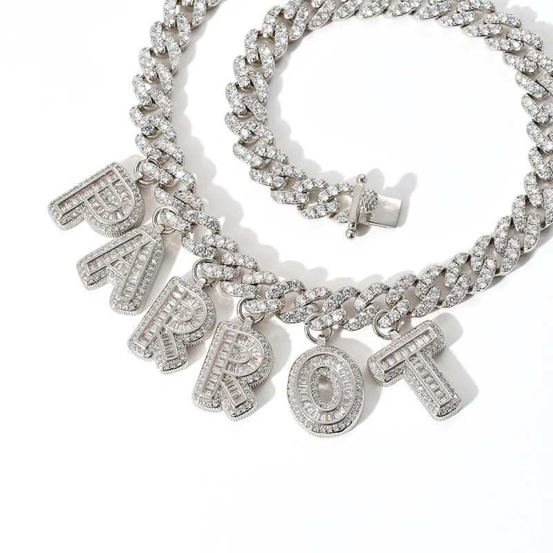 

16"-24" Customized Letters Name Choker Necklace Bling Iced Out 9MM Cuban Link Chain for Women Men Unisex Hip Hop Rapper Jewelry