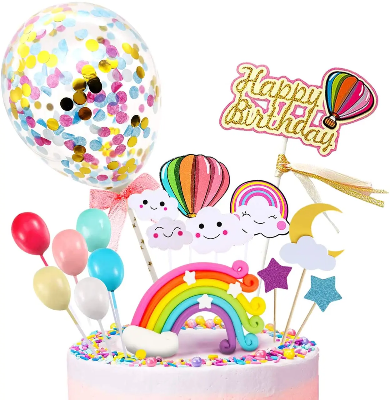 Именинный торт фигурки жениха и невесты Радужная многослойная Конфетти