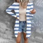 Женский длинный кардиган в полоску, тонкий свободный трикотажный кардиган средней длины с длинными рукавами и карманами, верхняя одежда на осень