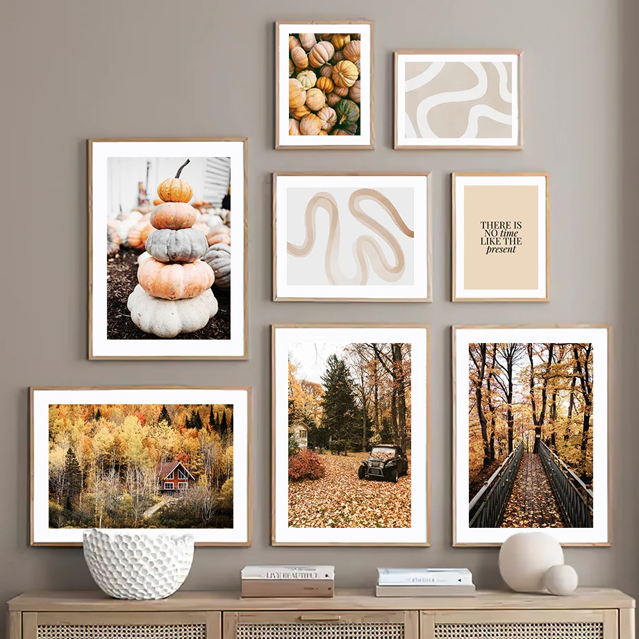 

Abstract Line Autumn Pumpkin Village Leafs Road Wall Art Prints Posters Decor Pictures Bedroom Home Decoration Canvas Painting