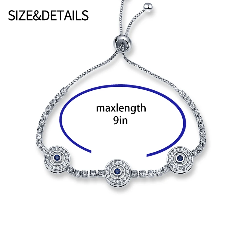 Браслет женский Регулируемый из серебра 100% пробы с голубыми глазами | Украшения и
