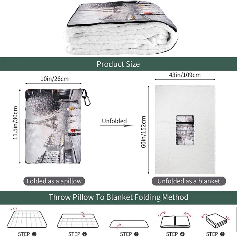 Preço Torre Eiffel Viagem Travesseiro Cobertor Dois-em-um Mochila Cinta E Compacto Avião Saco Cintura Suporte 60x43 Polegadas