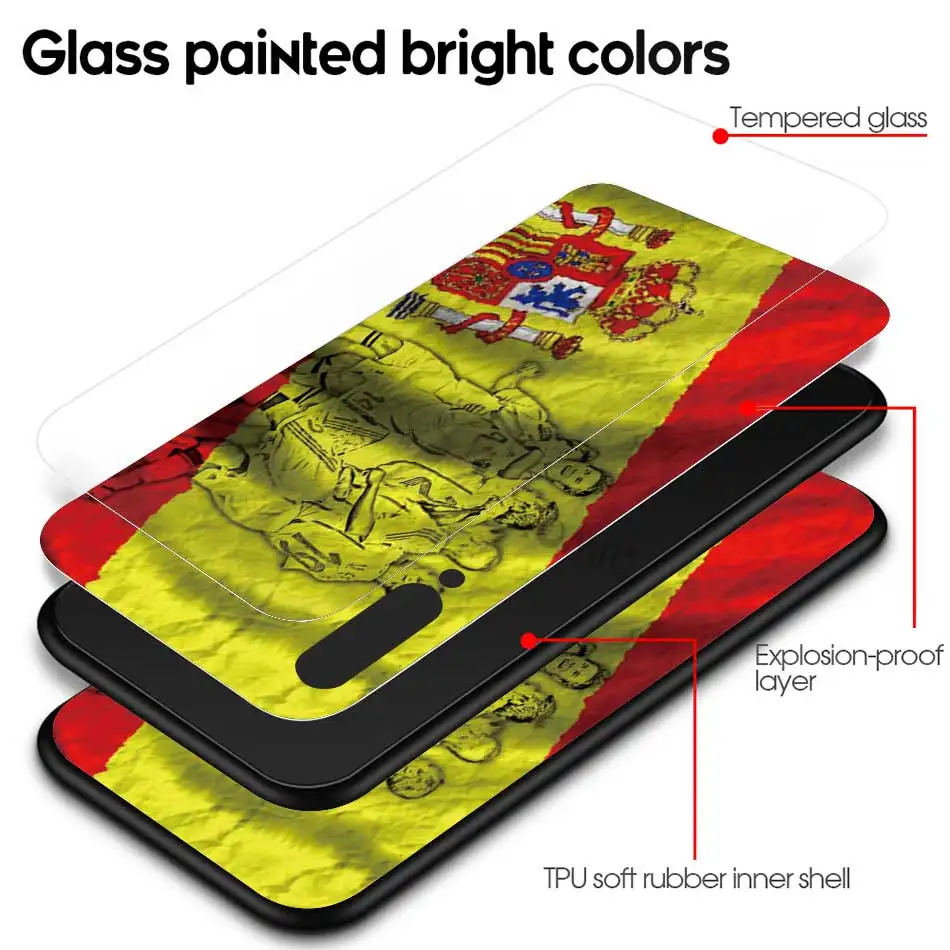 

Spanish Spain Flag Tempered Glass Case for Xiaomi Redmi Note 9S 8 7 Mi Poco X3 NFC 8T 10 Lite 9T 9 10T Pro CC9E 9C Cover