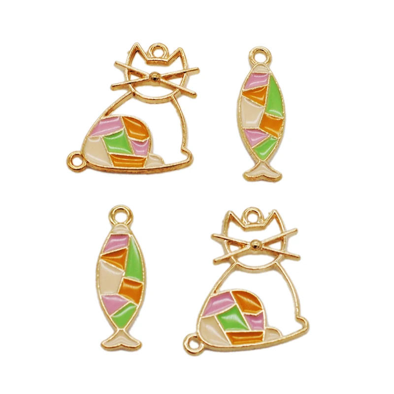 30 шт./лот красочный сращивающийся Кот рыба золотой цвет эмалированный Шарм
