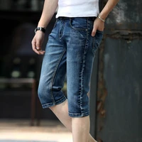 2022 summer fashion denim shorts mens cropped trousers korean slim straight thin casual embroidery feet pencil pants