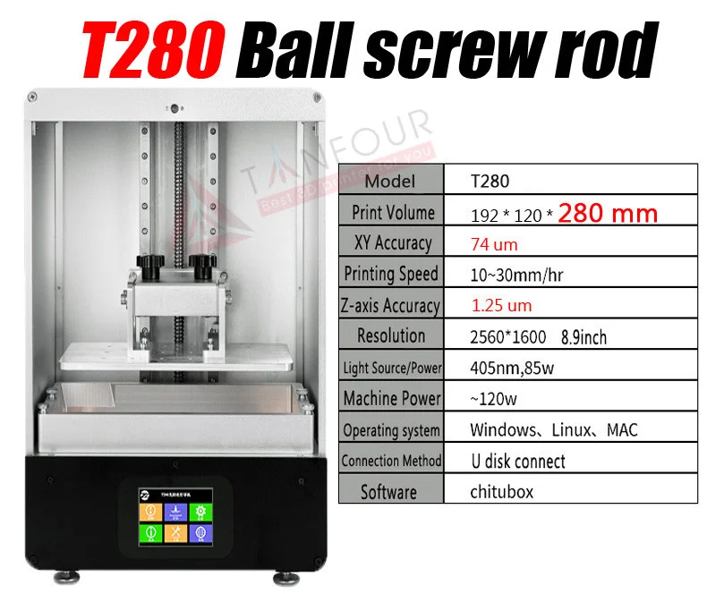 T280 280 мм* 192*120 мм TIANFOUR 8,9 дюймов T280 T200 SLA/lcd/DLP Смола 3d принтер большой объем печати светильник для вылечения 405nm УФ-смола - Цвет: T280
