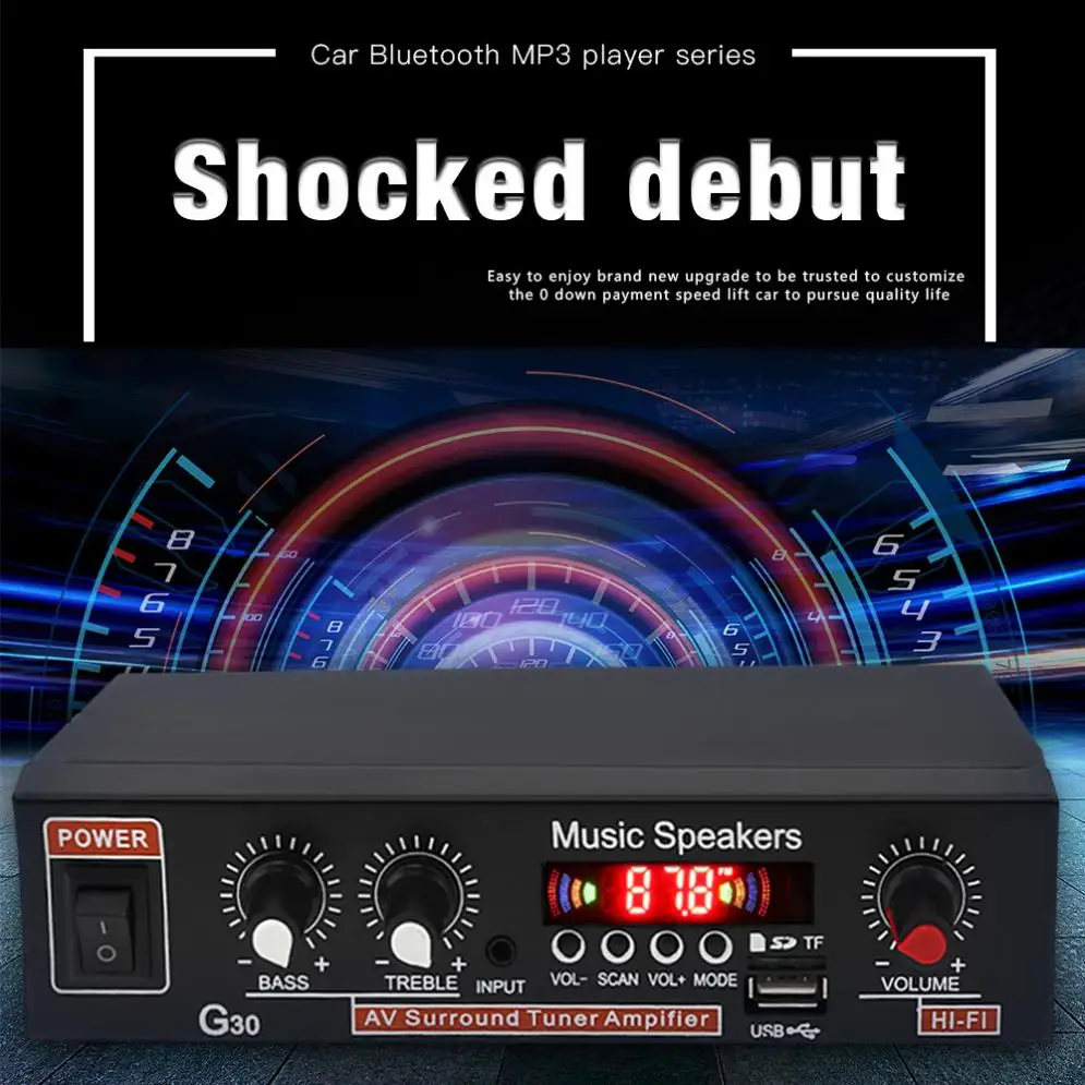 Автомобильный усилитель мощности G30 HIFI Bluetooth FM радио плеер с поддержкой SD / USB DVD MP3 и пультом дистанционного