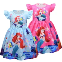 baby girl short sleeved cartoon print mermaid dress milk silk twirl dresses carnival kids clothes