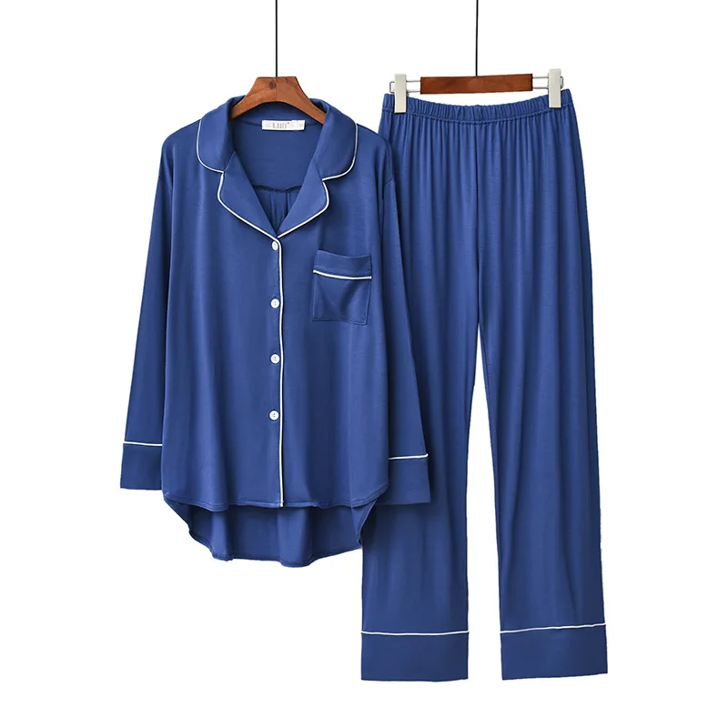 

New Age Season Modal Pajamas Female Trousers Lapels Long-sleeved Two-piece Loose Household To Take Nuisette Femme Ropa De Mujer