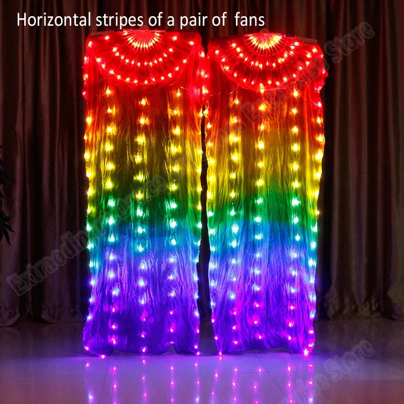 Horizontal-1 pair Танец живота светодиодный Шелковый веер вуаль красочные реквизита аксессуары светильник вверх светодиодный Радуга Шелковый веер свадебная фата - Цвет: Horizontal-1 pair