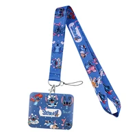yq571 new arrival disney cute stitch lanyard id card cover campus badge holder cartoon phone rope neck strap keychain jewelry