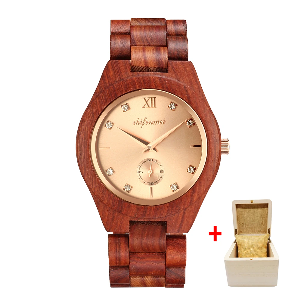 red with box Shifenmei Watches Women Fashion Watch Wood Watches Woman Top Luxury Brand Quartz Wristwatch Ladies Clock relogio feminino - Цвет: red with box