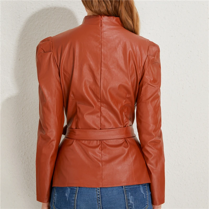 

Locomotive Style New Pullovers Ladies Girl Pu Leather Long Sleeve Coat Solid Pullover High Street Tops Cool Ladies Top