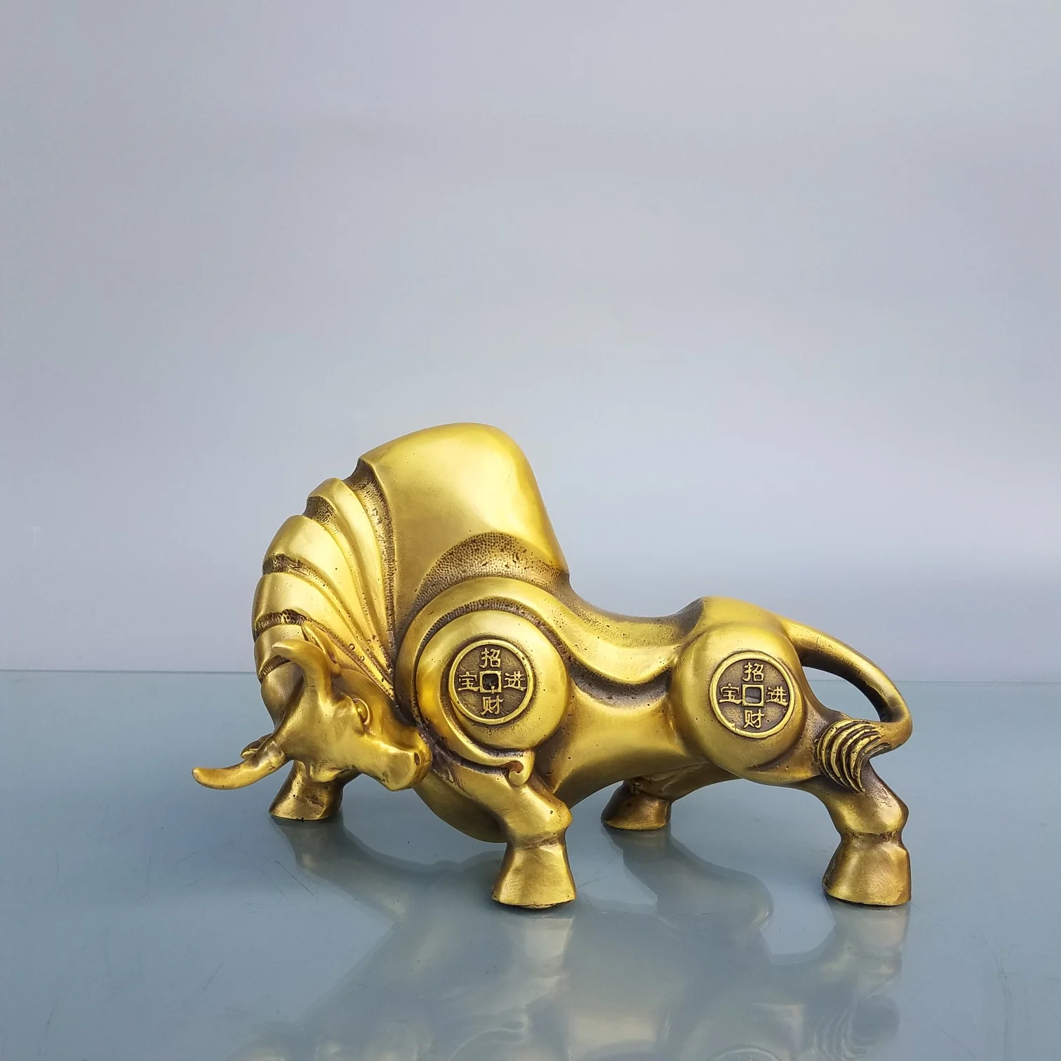 

Home Decor 8" Chinese Seikos Bronze Zodiac Bull Statue Wang Cai Niu Bull statue Wall Street Bull Market Bullish Lucky fortune