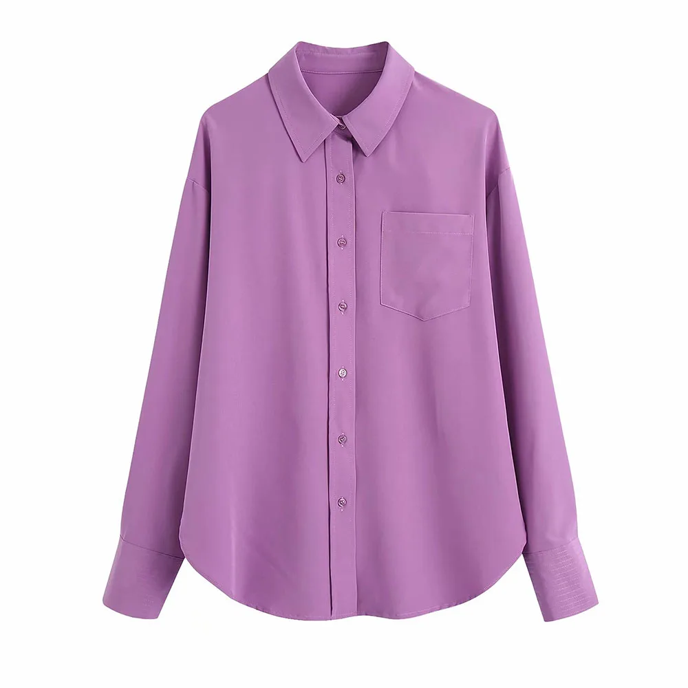 

Женская свободная рубашка ZA, универсальная рубашка с длинными рукавами в Корейском стиле ретро, пурпурная, весна-осень 2021