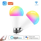 Умная Светодиодная лампа Tuya с регулируемой яркостью, RGB, CW, E27, голосовое управление, изменение цвета, работа с Amazon Alexa Google Smart Life