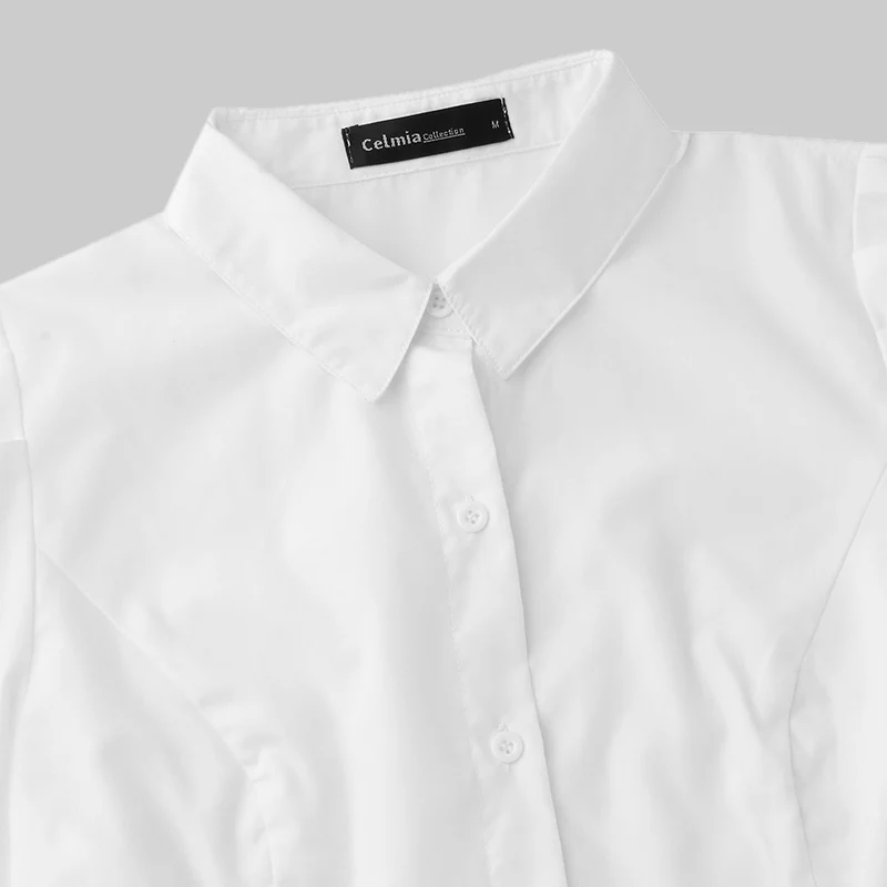 Модная женская блузка с длинным рукавом, ассиметричные длинные рубашки, Повседневная Туника, топ с отворотом, на пуговицах, свободные вечерние блузы размера плюс