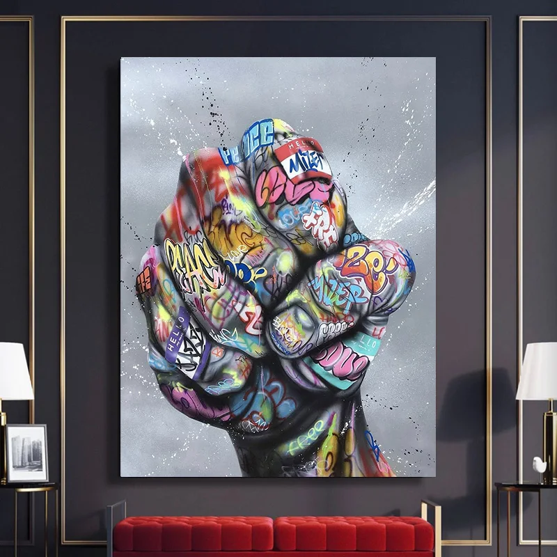 

Home Decoration Hd Prints Fist Graffiti Painting Nordic Style Pictures Wall Artwork Modular Canvas Modern Poster For Living Room