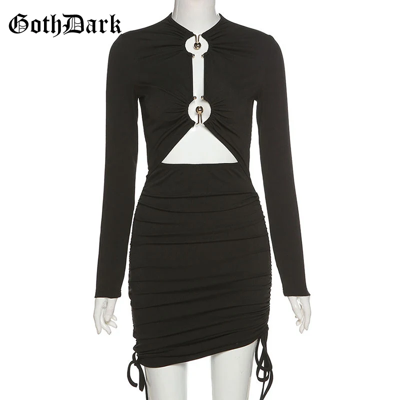 

Goth Dark Mall Gothic Sexy Grunge Mini Dresses Punk Black Bodycon Long Sleeve Women Pencil Dress Hollow Out Bandage Partywear