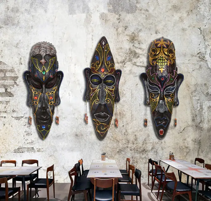 

[Crafts] Europe Originality African masks Resin model Tribal leader statue Home Hotel Wall Hanging Art Decoration room ornaments