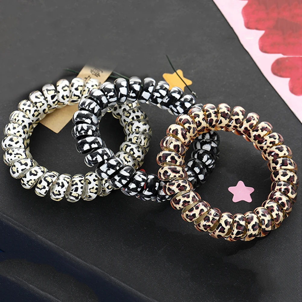 1PCS Leopard Hair Scrunchie Elastic Bands Circle Spiral Ties Women Girls Headwear Ponytail Holder Accessories |