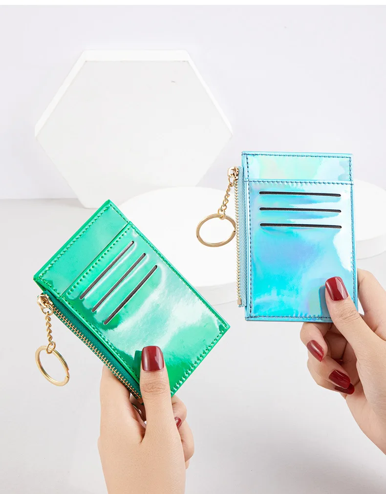 

Colorful Laser Mini Card Holder Wallet with Zipper Coin Pocket for Teenager Girls Small Wallets Luxury for Women Ladies 2021