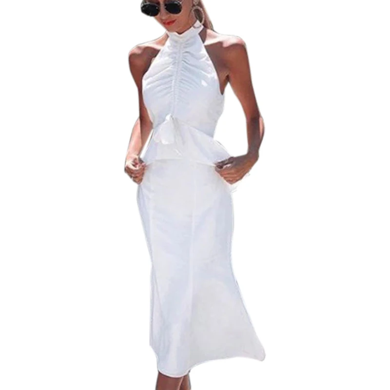 

Sexy Ladies Fashion Pencil Skirt Summer Elegant Halter Neck Sleeveless Dress Women Pencil Skirt