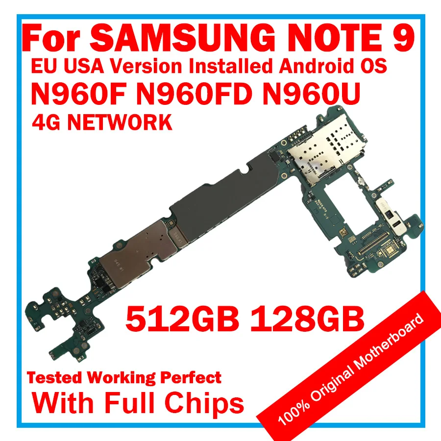 Материнская плата для Samsung Galaxy Note 9 N960FD N960U N960F 128 ГБ 512 оригинальная
