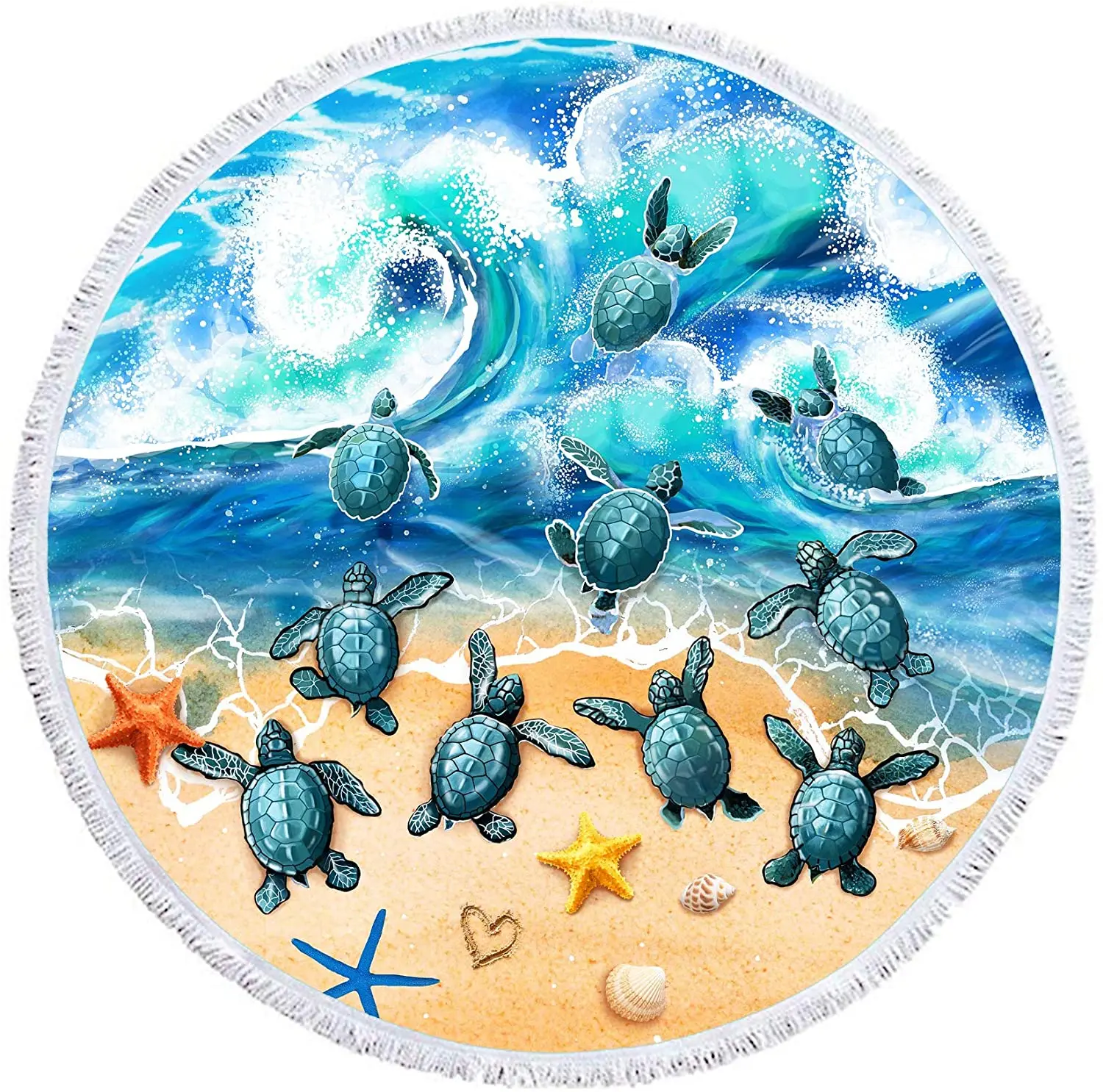 구매 분재 나무 거북이 해변 담요 바다 거북이 라운드 비치 타월 담요 술 바다 마이크로 화이버 서클 요가 매트 명상 카펫