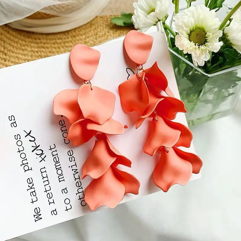 Aretes de mujer, современный стиль, дизайн, большие красные лепестки роз, серьги с кисточками, тренд, темперамент, летние корейские серьги для женщин - Окраска металла: 31