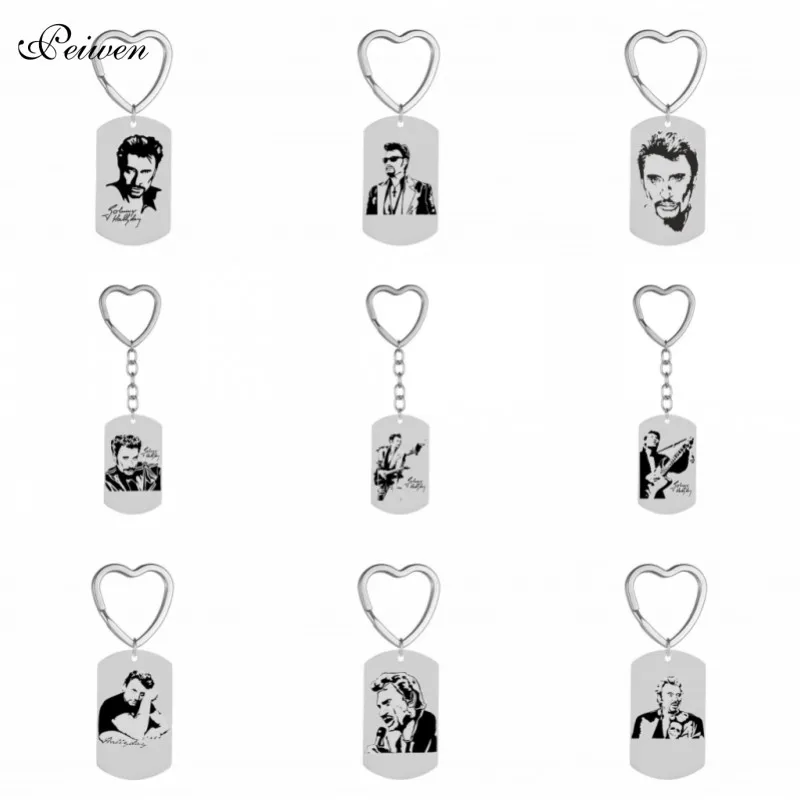 

Johnny Hallyday Key Chain Heart Ring Punk Rock Personalized Custom Photo Pendant Keychain Stainless Steel Female Male Jewelry