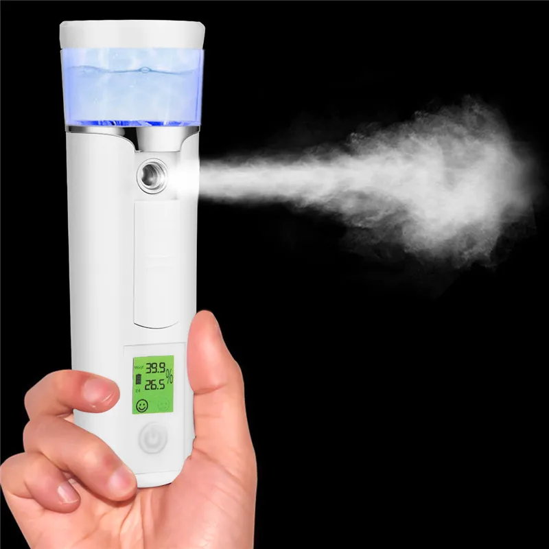 

3 in 1 Mini Nano Mister Spray 40ml Spa Face Steamer Mist Sprayer Skin Moisture Tester Facial Steamer Skin Moisturizing with LED