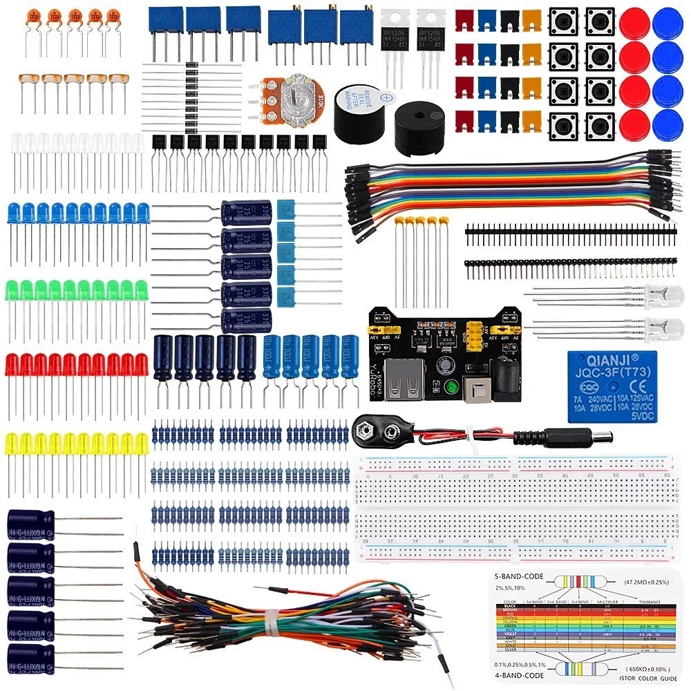 

DIY Electronics Basic Starter Kit Breadboard,Jumper wires,Resistors,Buzzer for Arduino UNO R3 Mega256