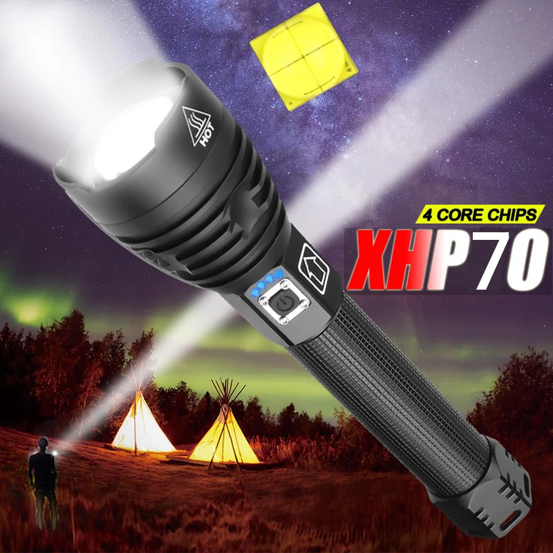 7000 люмен супер мощный Xlamp XHP70.2 светодиодный фонарик USB Zoom тактический фонарь xhp70