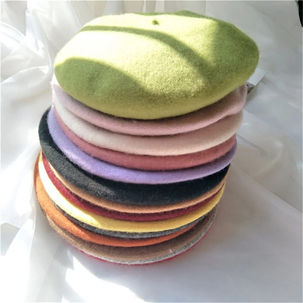 Женский берет GOUTER теплая шерстяная Зимняя Шапка бини винтажный простой