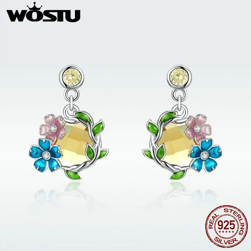 WOSTU Настоящее 925 пробы Серебряные Красочные Цветущие цветы серьги для женщин Горячая Мода ювелирные изделия подарок BNE241