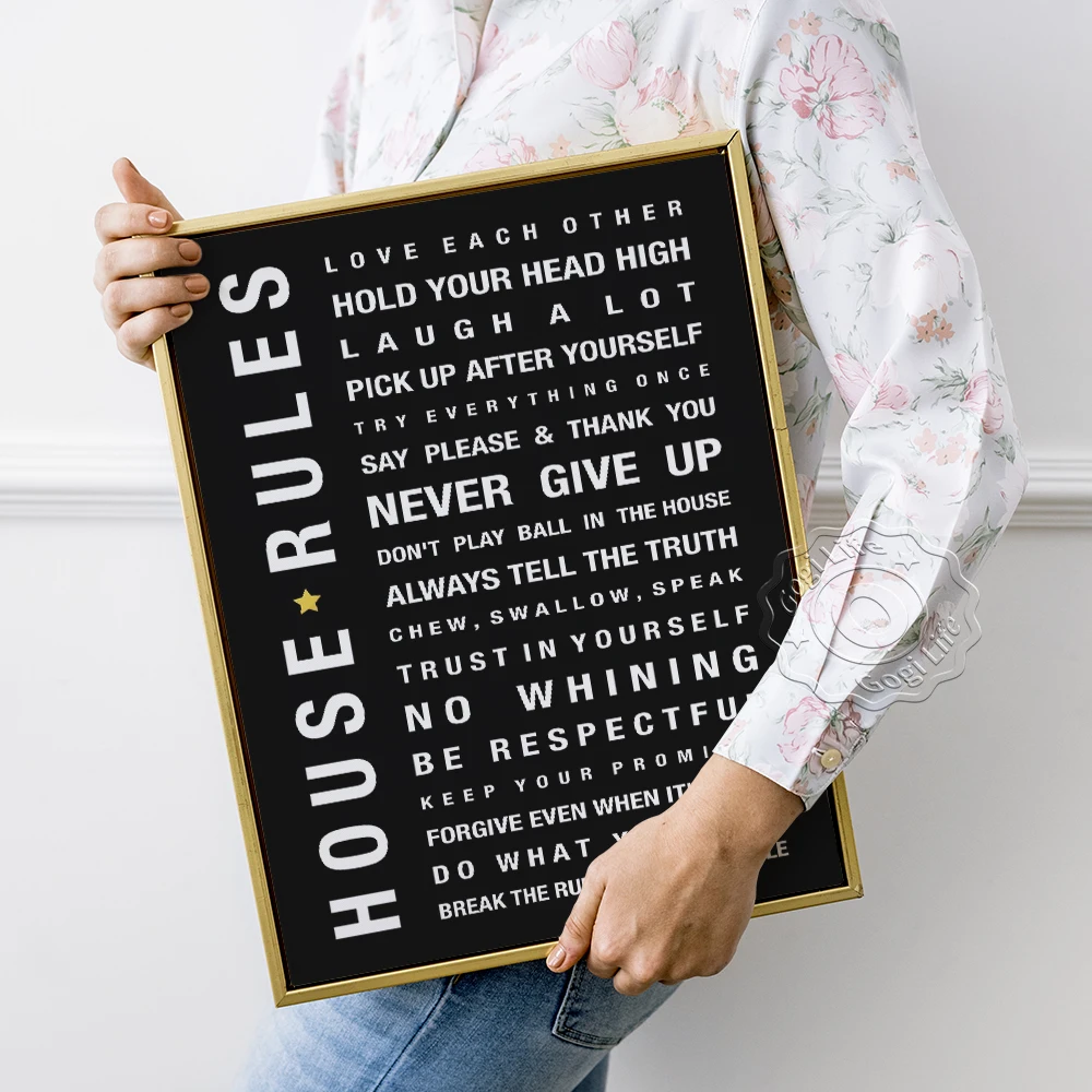 

Nordic Modern Prints Art Black and White Poster, House Rules Canvas Painting Wall Art, Minimalism Bedroom Home Room Wall Decor